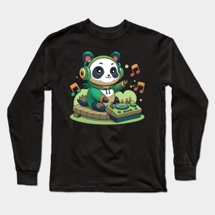 cute panda playing dj music Long Sleeve T-Shirt